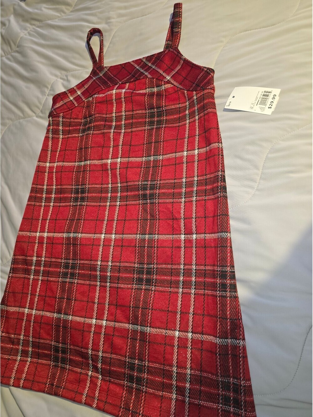 NWT  SO Girls Red Plaid Metallic Knit Dress Size Medium 10/12 Holiday Sleeveless